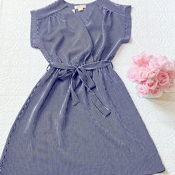 Navy and White Striped Summer Wrap Dress - Picture 1 of 5